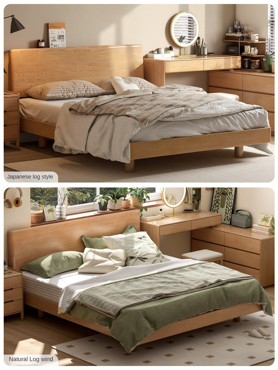 Oak solid wood bed bedroom furniture combination set.