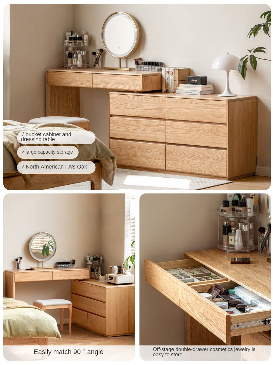 Oak solid wood bed bedroom furniture combination set.