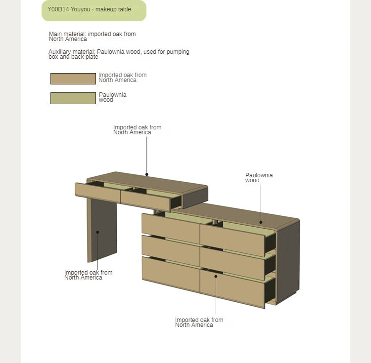 Oak solid wood bed bedroom furniture combination set.