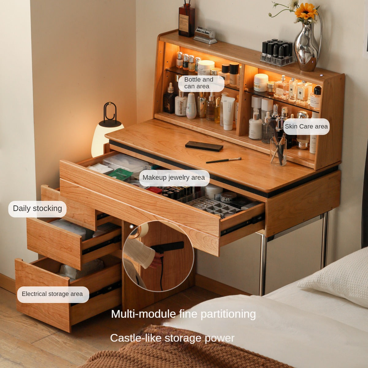 Cherry Wood Retractable Dressing Table :