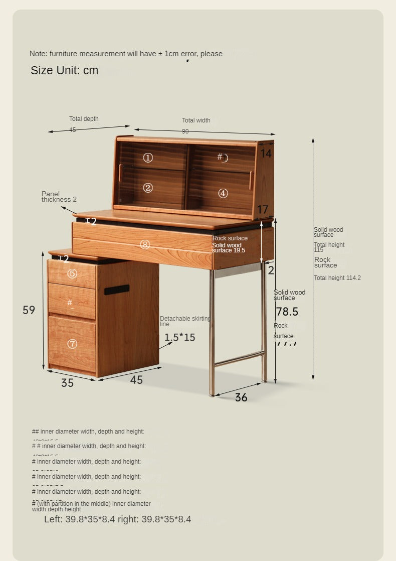 Cherry Wood Retractable Dressing Table