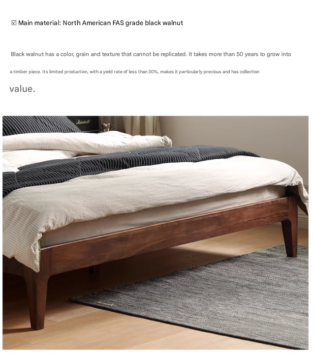 Black Walnut solid wood Soft Bed