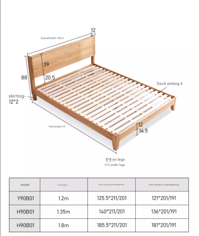 Oak solid wood with LED light Bed