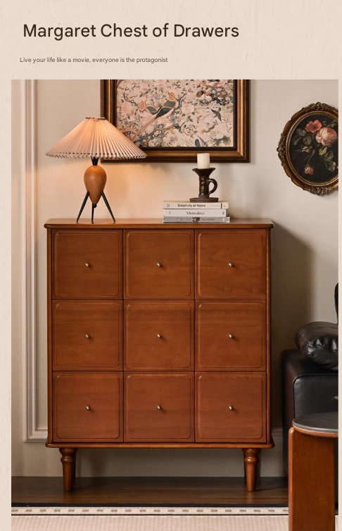 Poplar Solid Wood Cabinet French Retro Nine Drawers Cabinet