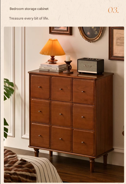 Poplar Solid Wood Cabinet French Retro Nine Drawers Cabinet