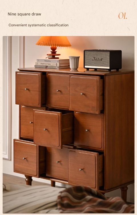 Poplar Solid Wood Cabinet French Retro Nine Drawers Cabinet