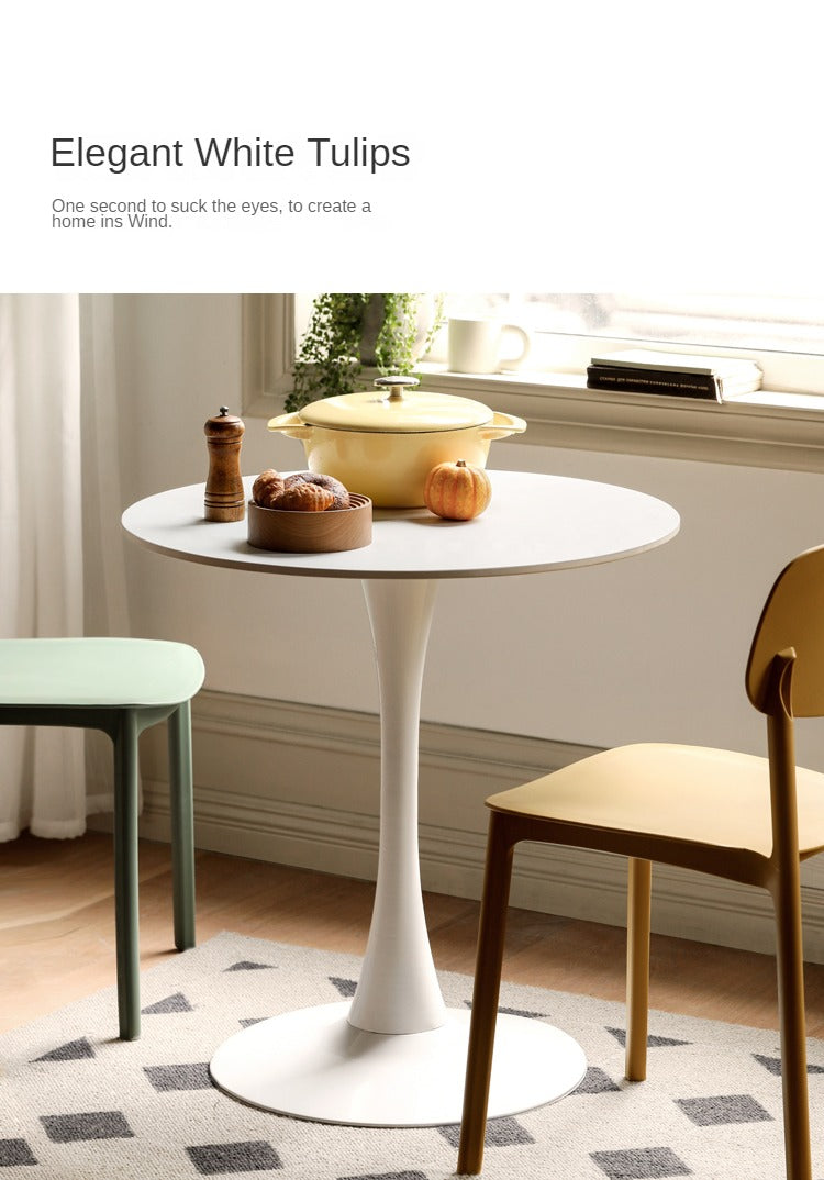 Small round dining table pure white Rock slab top"