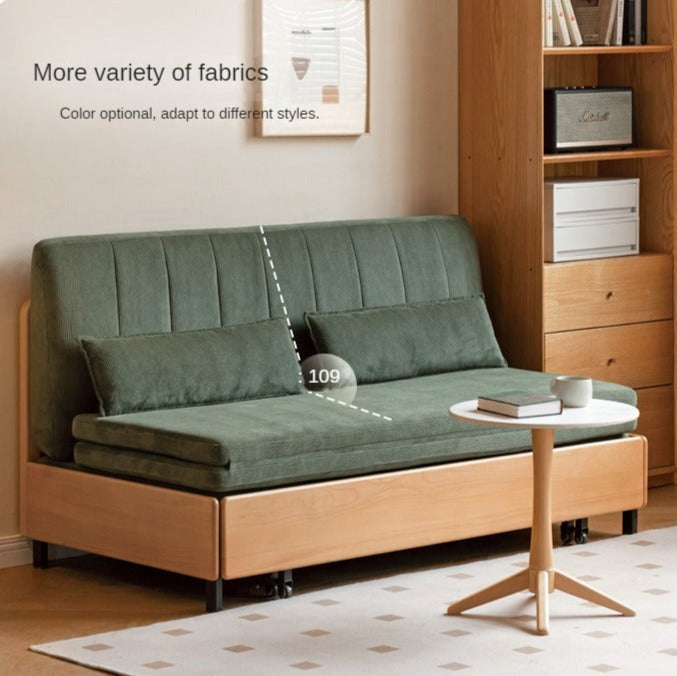 Beech solid wood retractable fabric sofa bed)