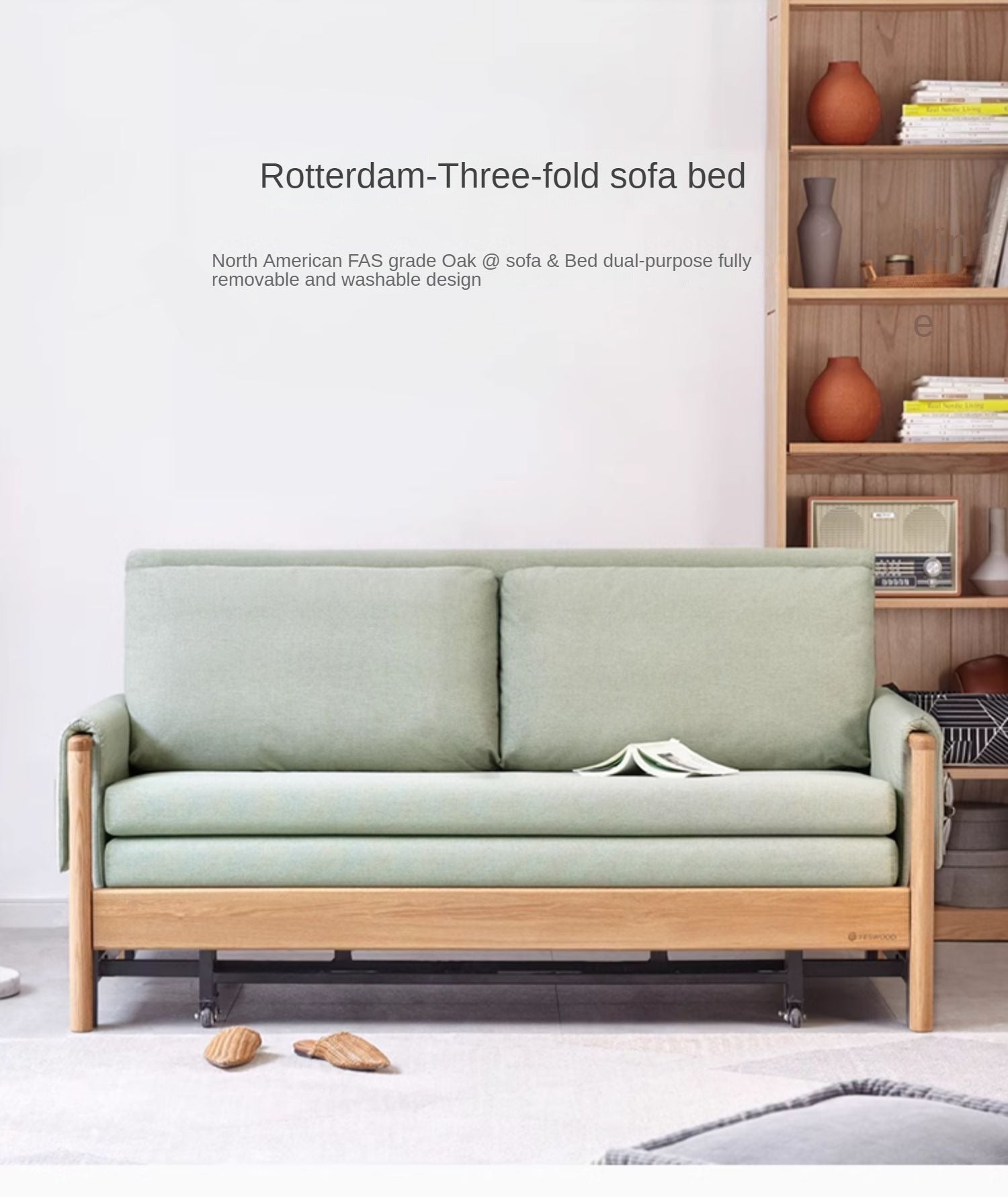 Oak solid wood sofa bed modern