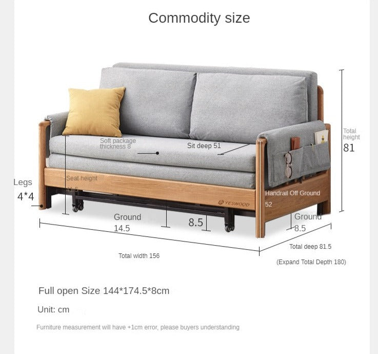 Oak solid wood sofa bed modern
