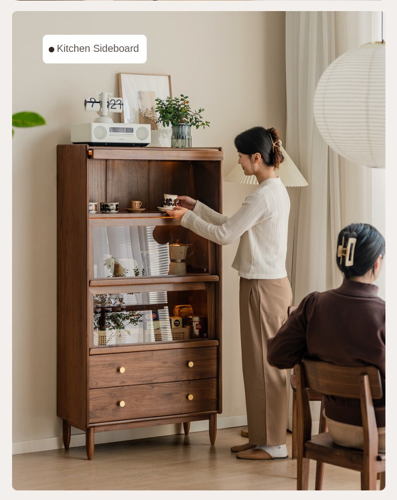 Black walnut solid wood side cabinet flip door :