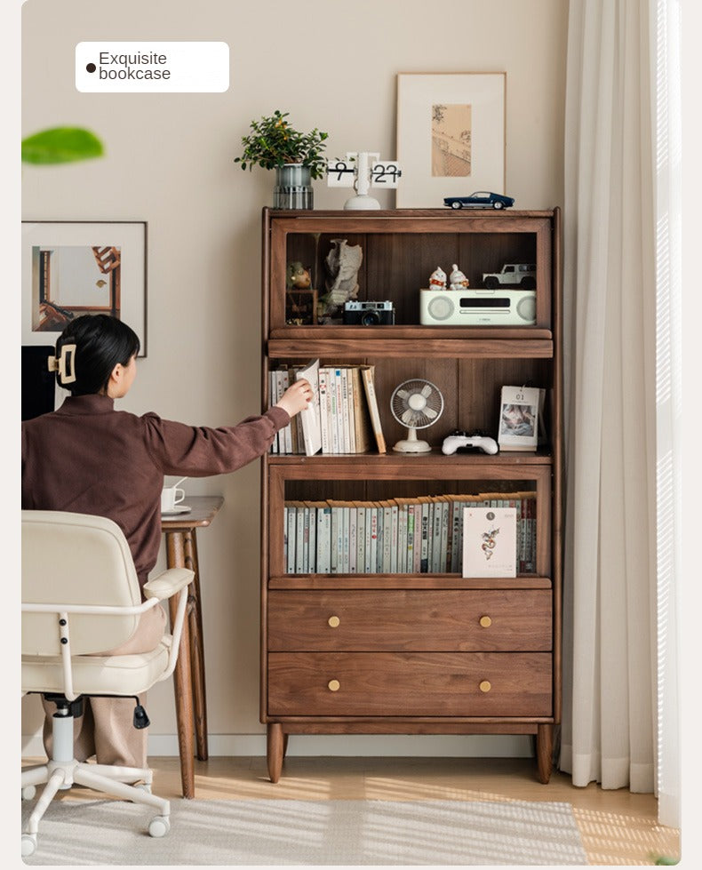 Black walnut solid wood side cabinet flip door :