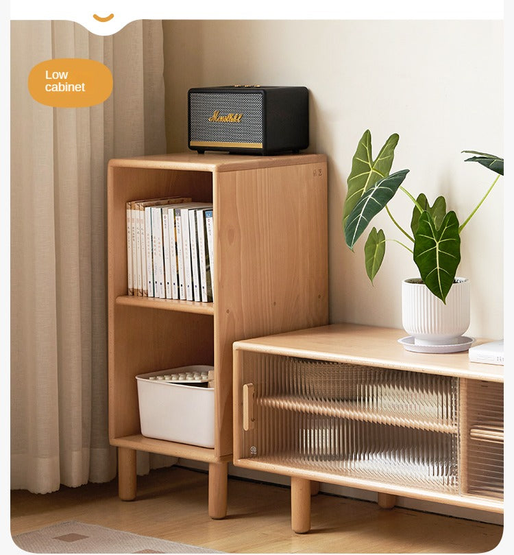 Beech solid wood Small bookshelf side cabinet-