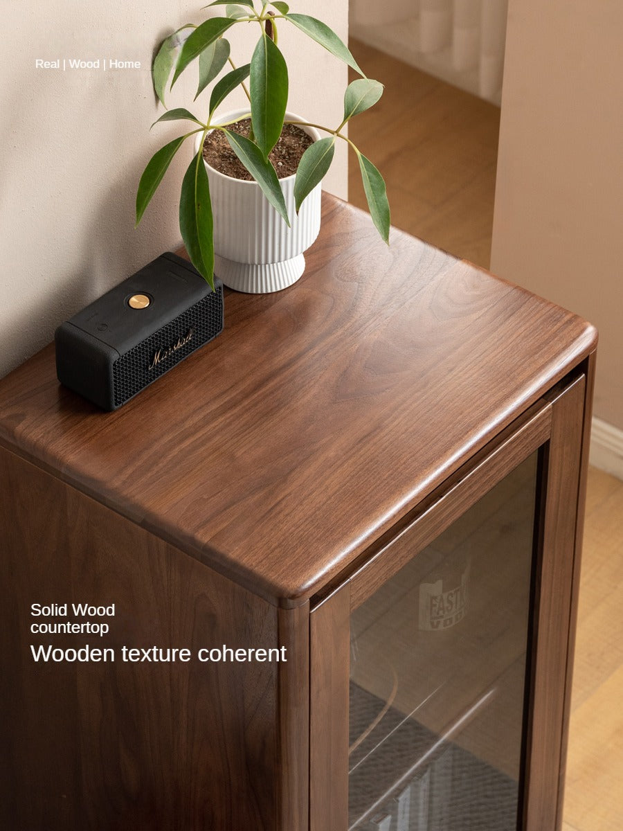 Black Walnut Solid Wood Rock Side Cabinet -