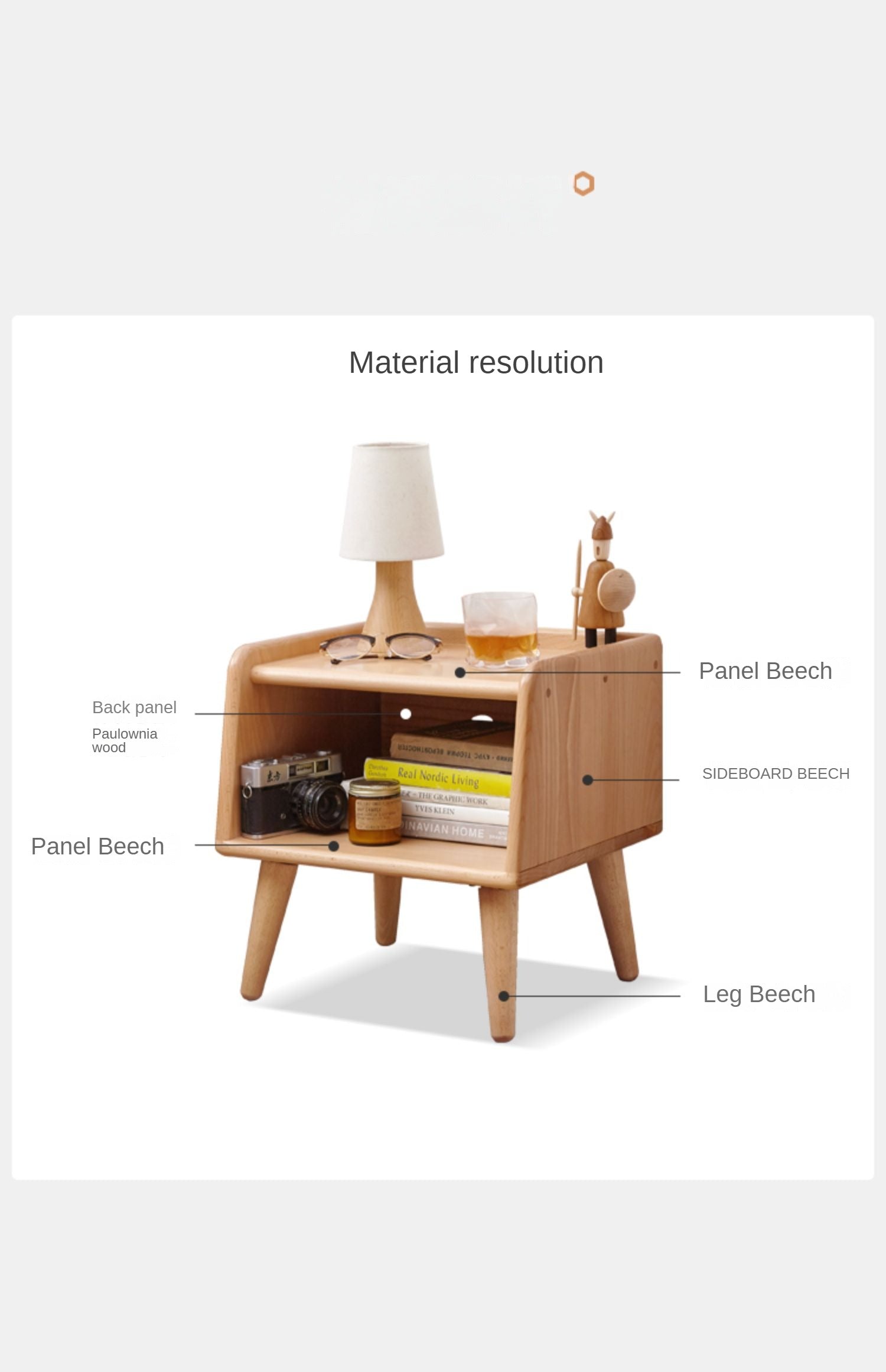 Beech solid wood Fully open bedside cabinet :