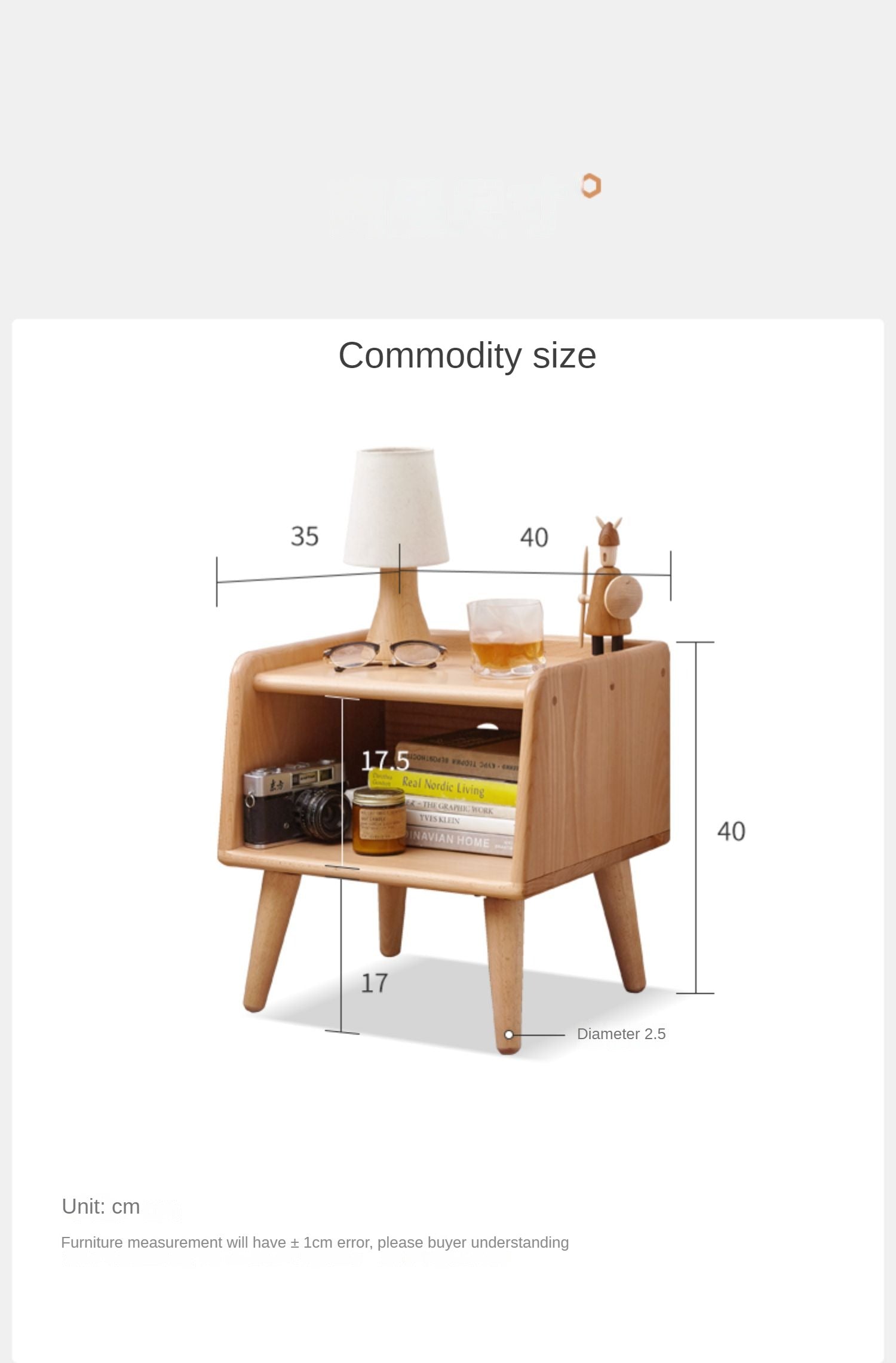 Beech solid wood Fully open bedside cabinet :