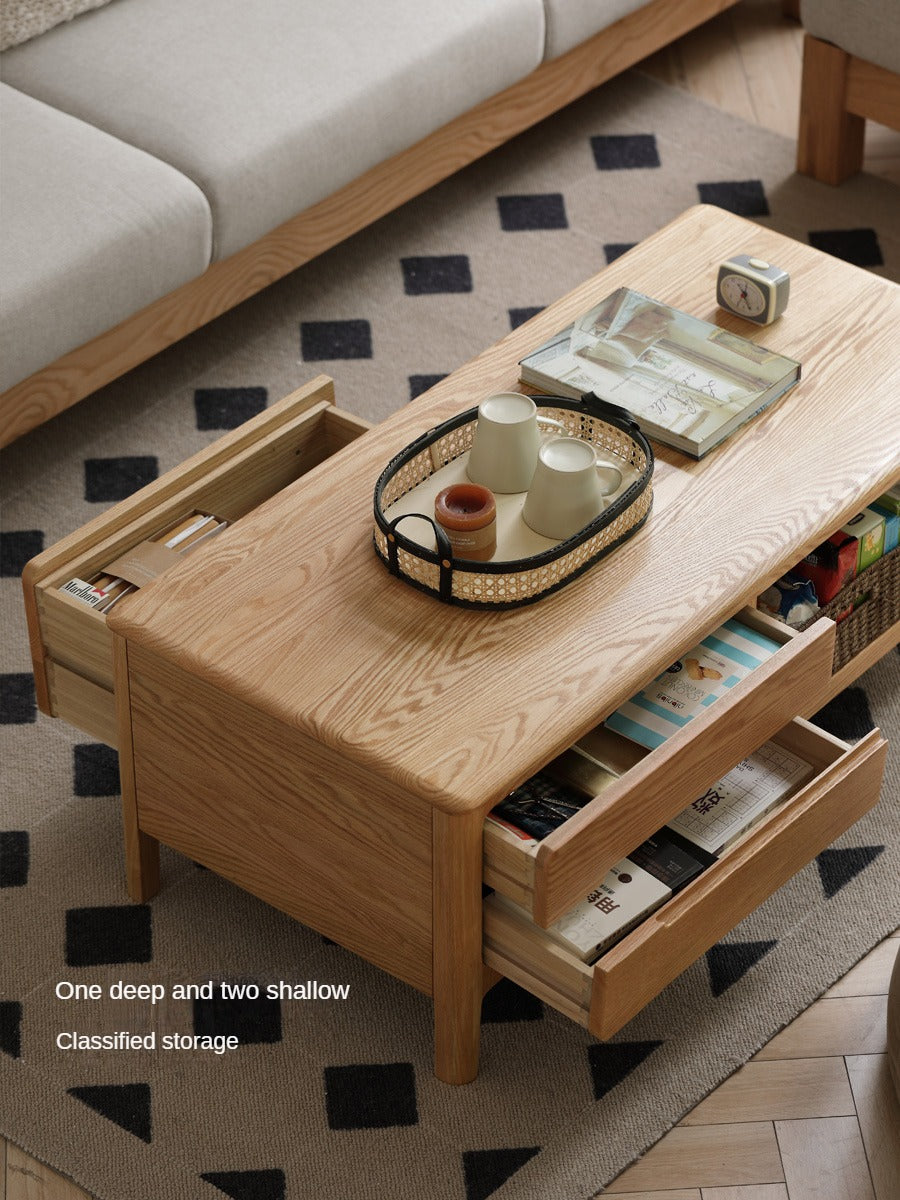 Oak solid wood Coffee table three drawers-