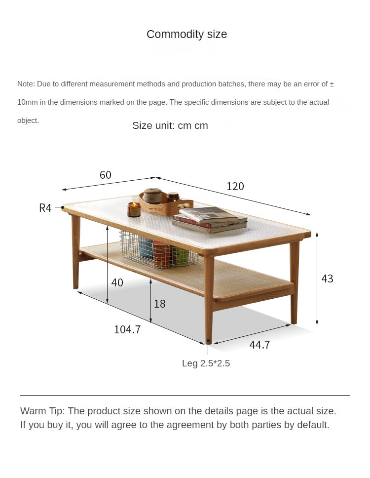 Oak solid wood tempered glass, rattan Coffee table-