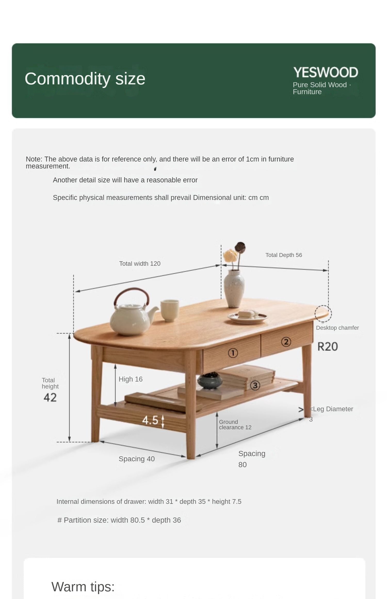 Ash, Oak solid wood Coffee table: