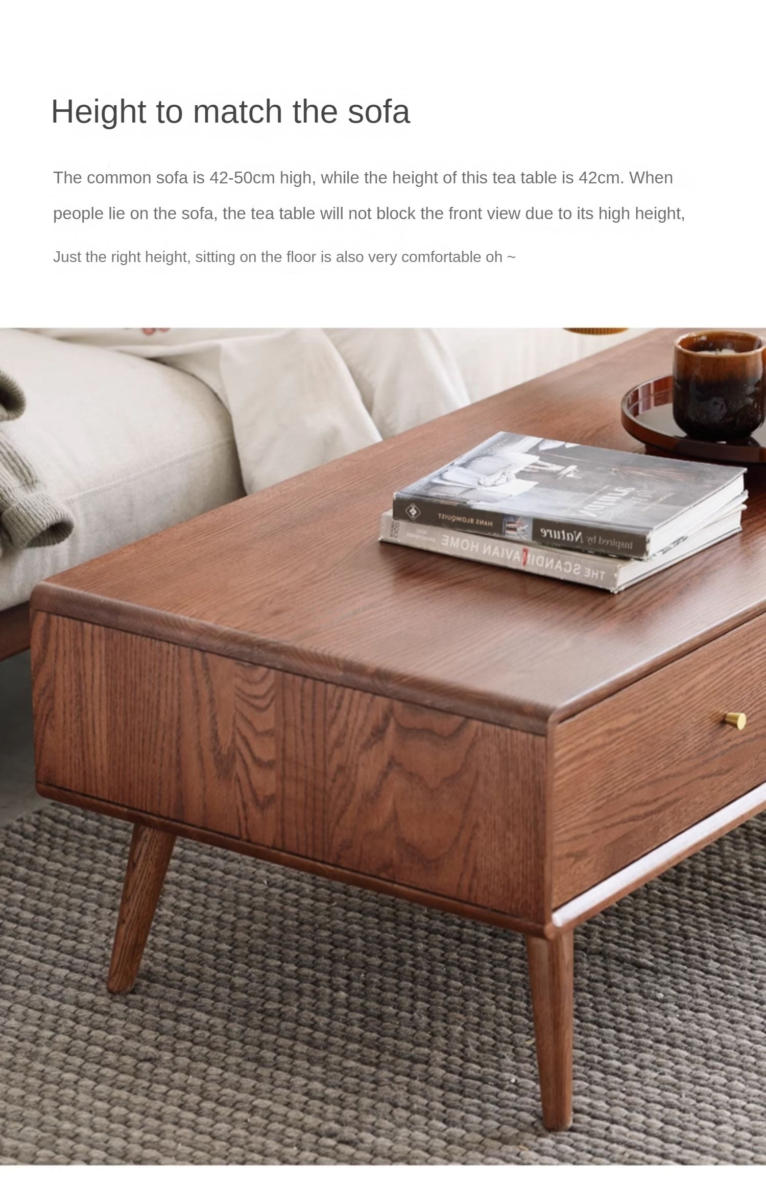 Oak solid wood Double-sided four-drawer coffee table-