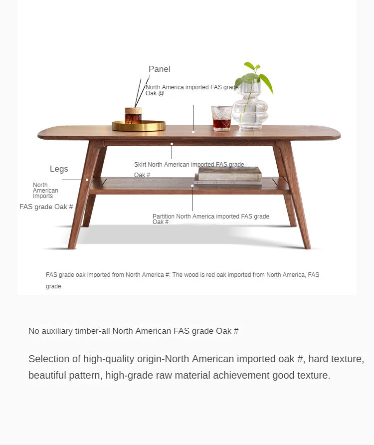 Oak solid wood walnut color Double-layer Coffee table