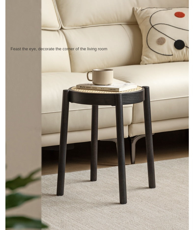 Smoky field stacking round stool oak solid wood: