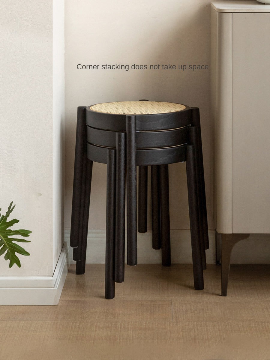 Smoky field stacking round stool oak solid wood: