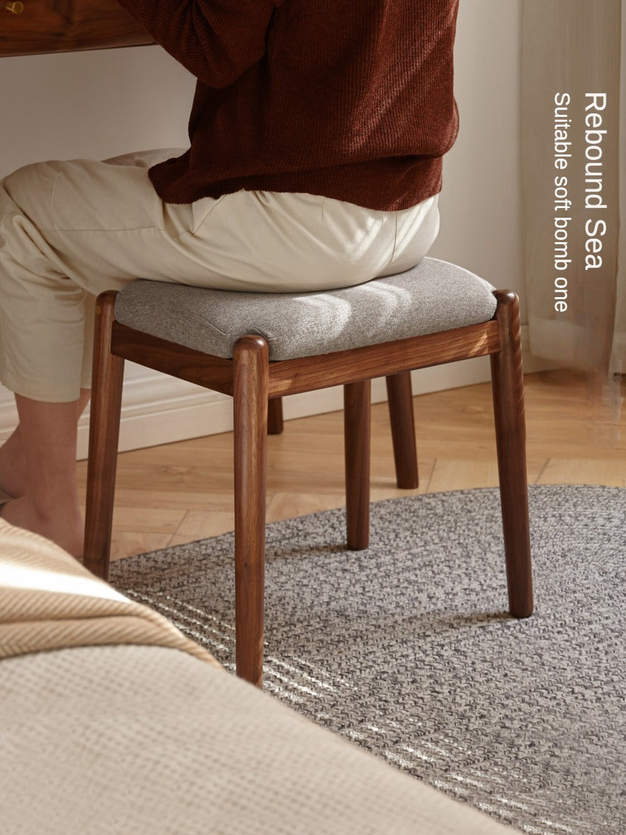 Black Walnut Solid Wood Square Makeup Stool "