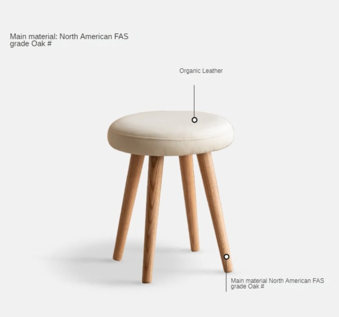 Oak Solid Wood Round Makeup Stool: