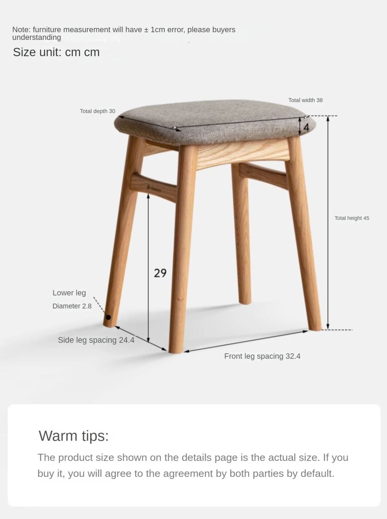 Oak Solid Wood Softpack Makeup Stool