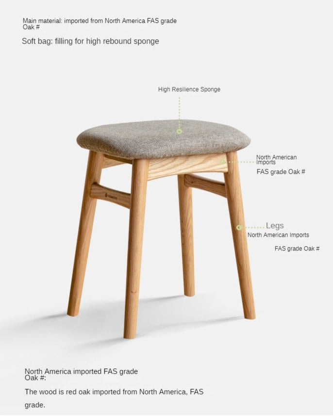 Oak Solid Wood Softpack Makeup Stool