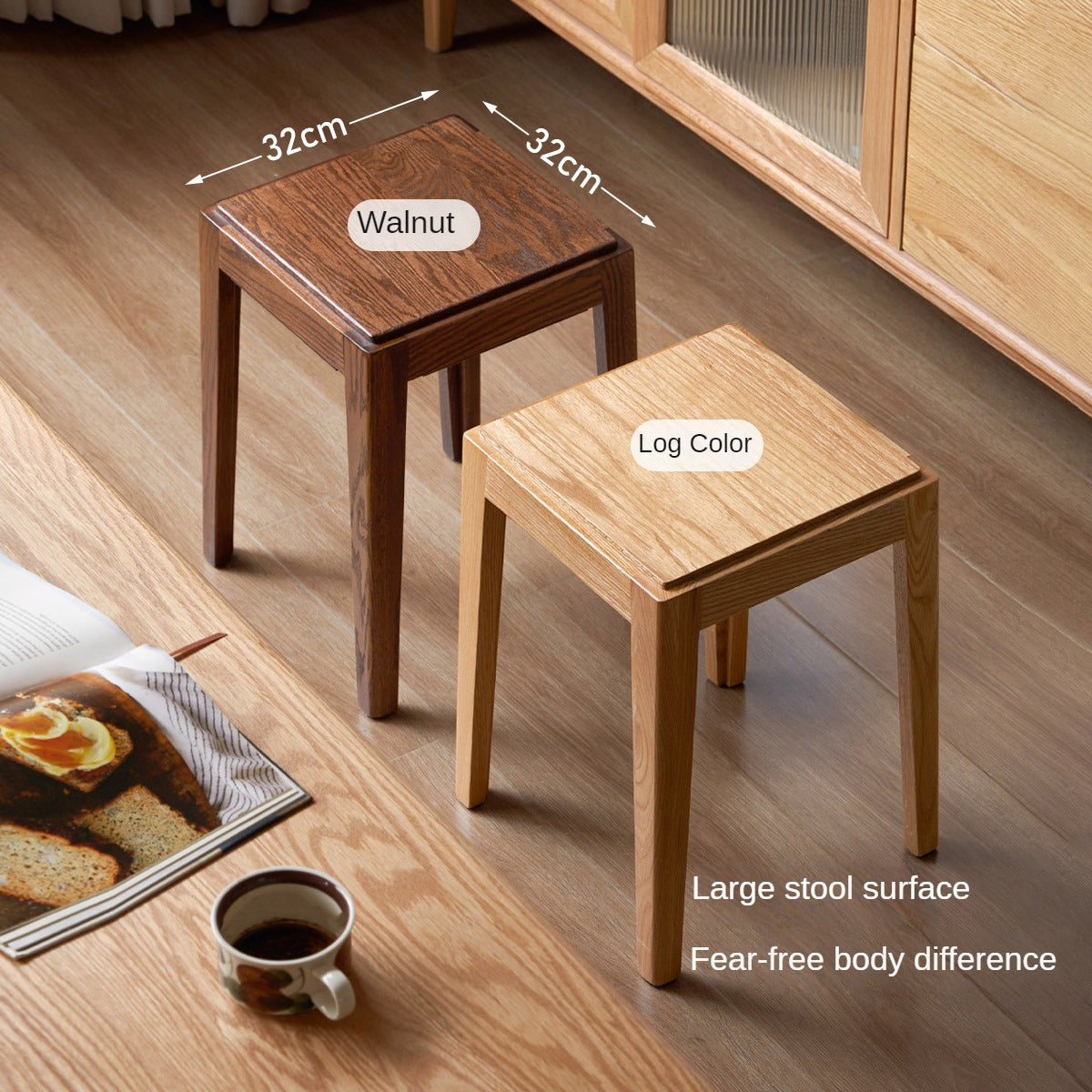 2pcs - Solid Wood Foldable Nordic Square  Stool: