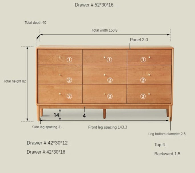 Cherry Wood Chest of Drawers: