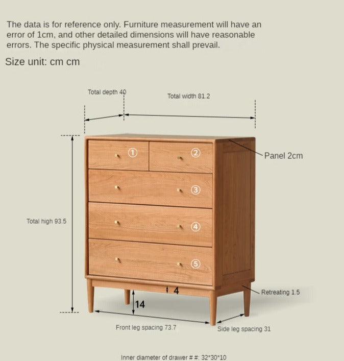 Cherry Wood Chest of Drawers: