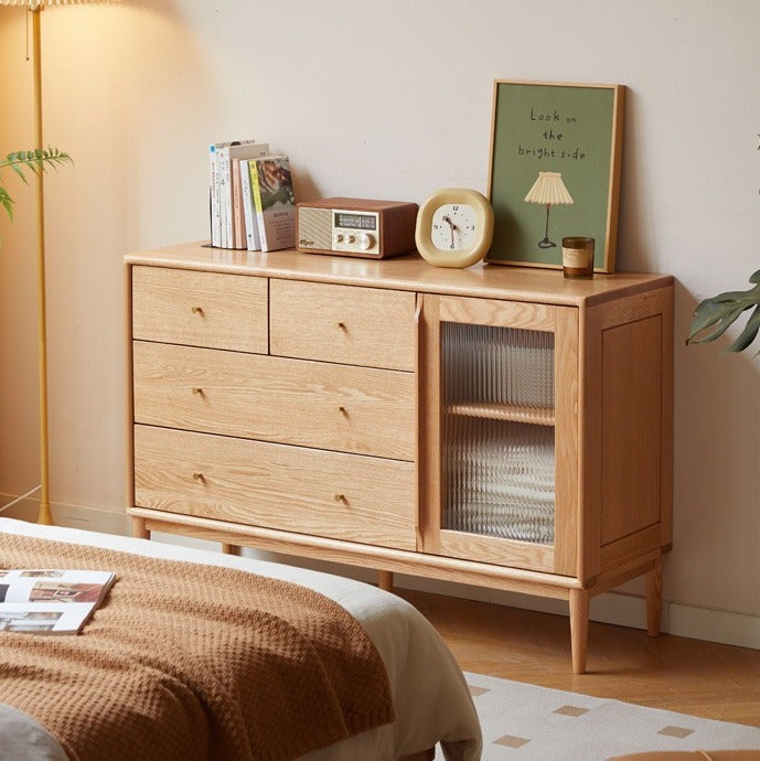 Oak Solid Wood Storage Cabinet with Doors