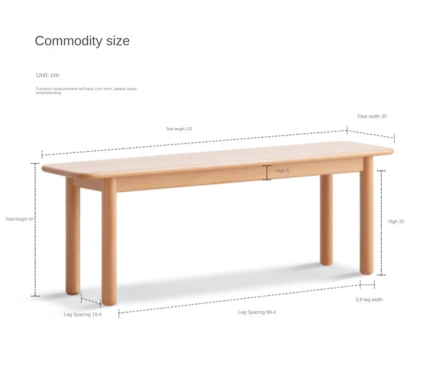 European Beech Wood Modern Long Bench