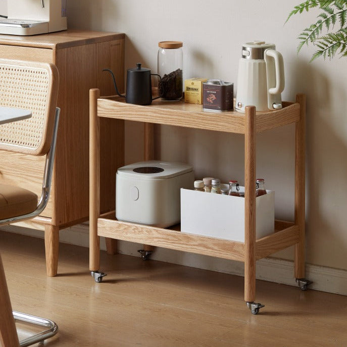 Oak, Poplar Solid Wood Trolley Mobile Side Table