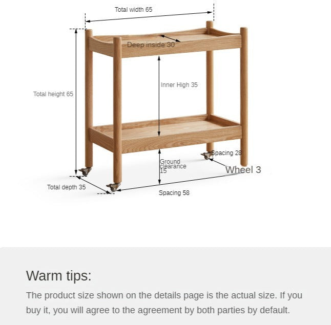 Oak solid wood trolley mobile side table-