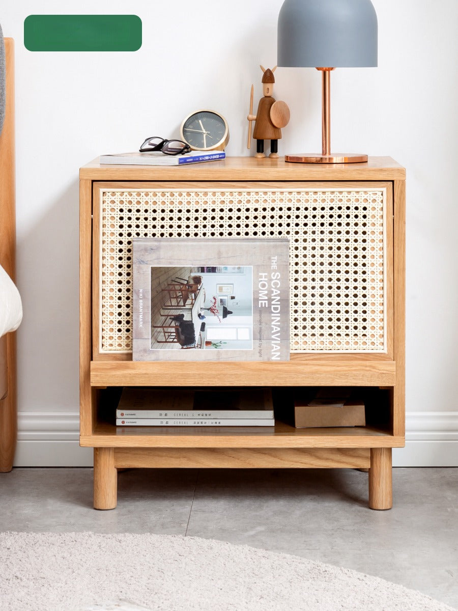 Oak Solid Wood Rattan nightstand