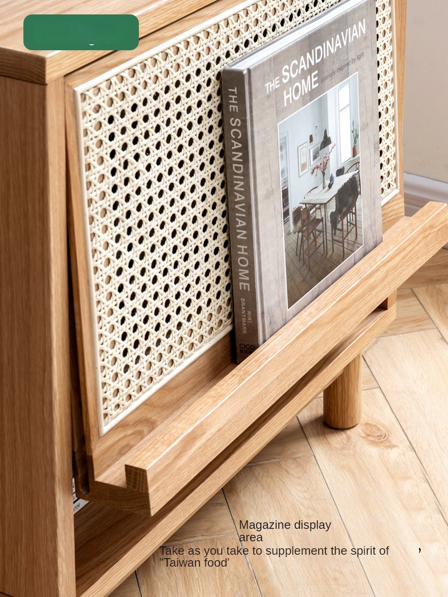 Oak Solid Wood Rattan nightstand