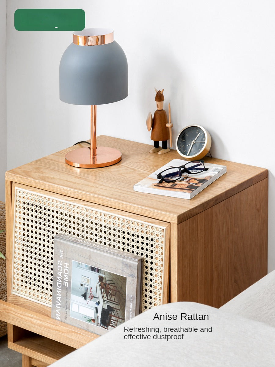 Oak Solid Wood Rattan nightstand