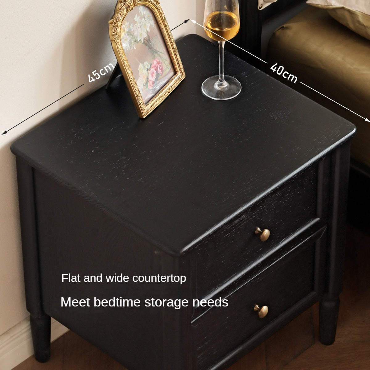 Oak Black Solid Wood Nightstand