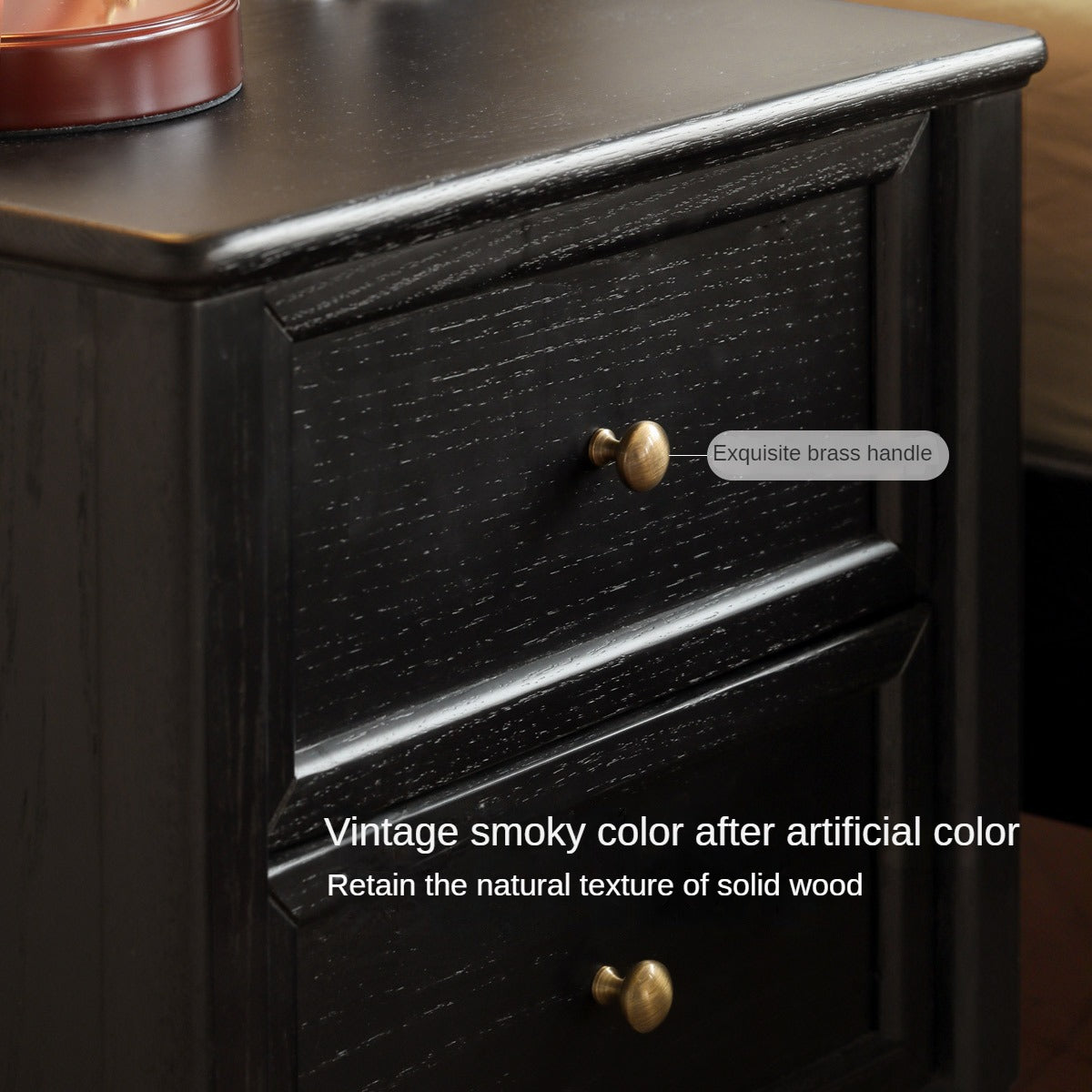 Oak Black Solid Wood Nightstand