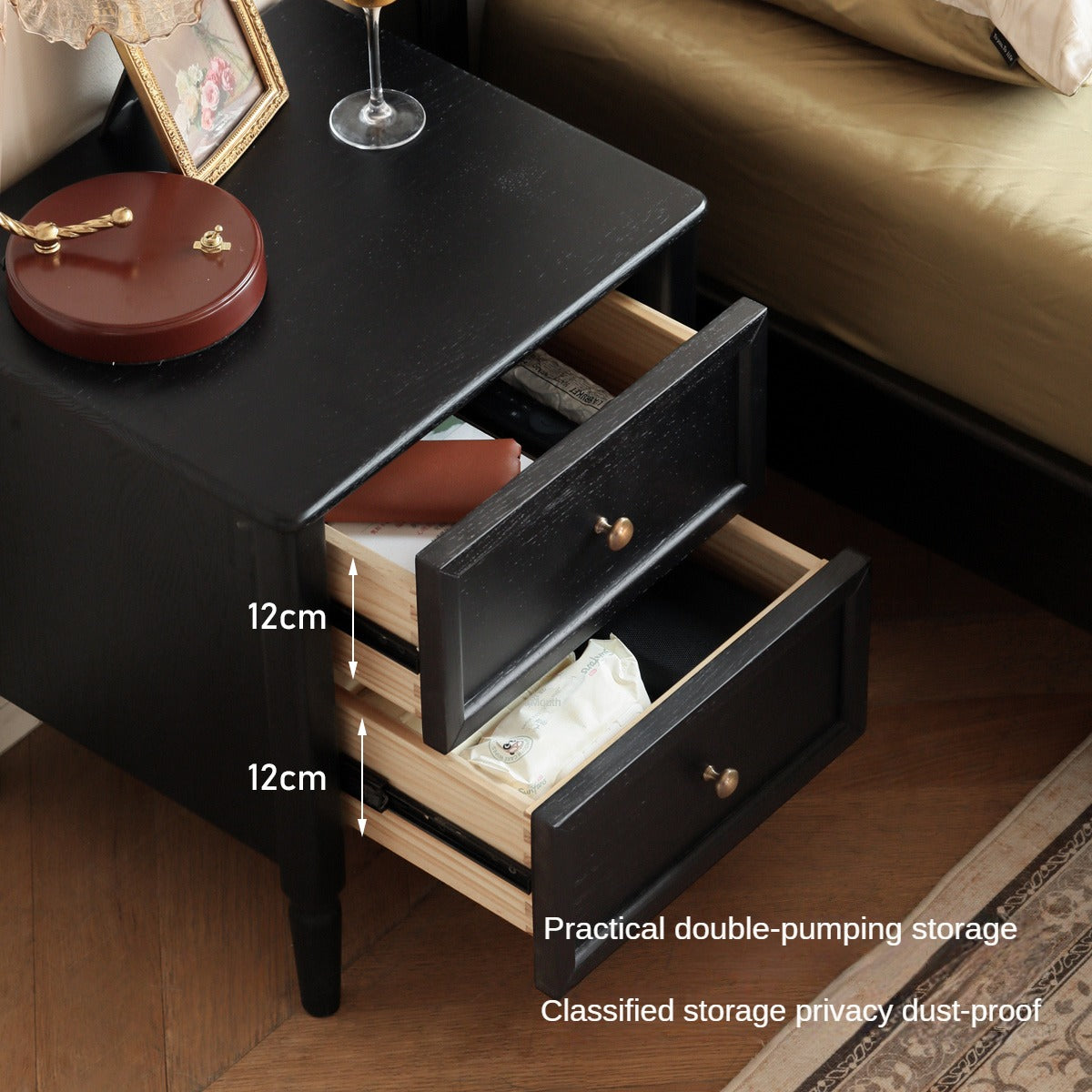 Oak Black Solid Wood Nightstand