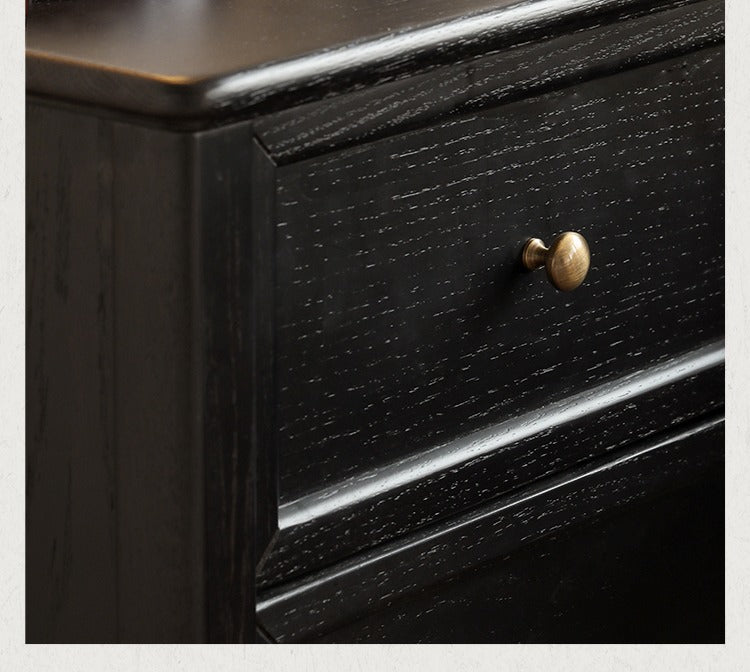 Oak Black Solid Wood Nightstand