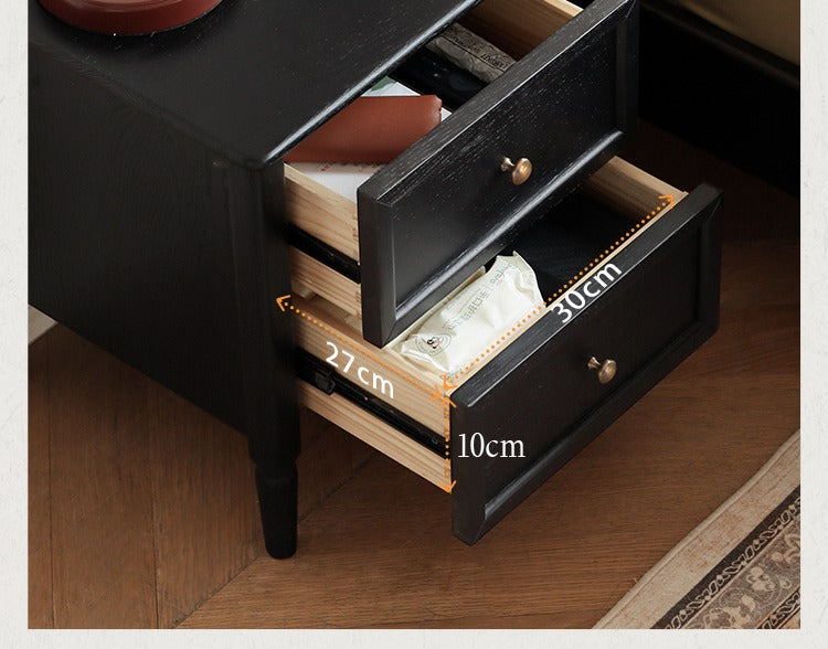 Oak Black Solid Wood Nightstand