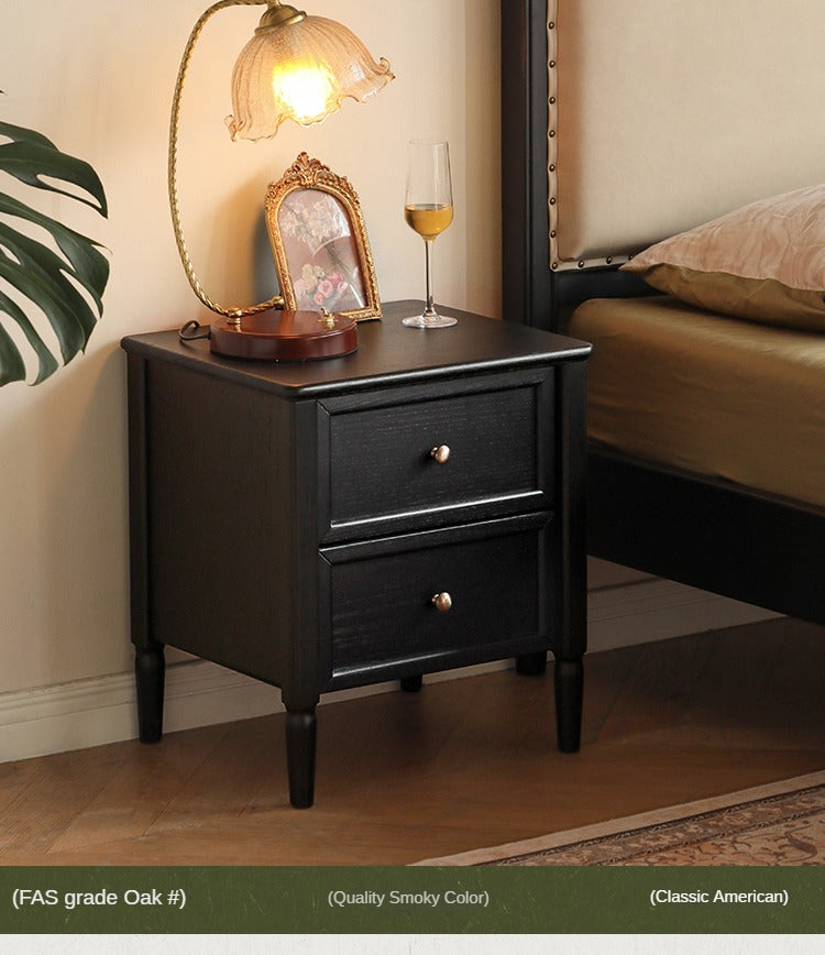 Oak Black Solid Wood Nightstand