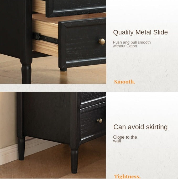 Oak Black Solid Wood Nightstand