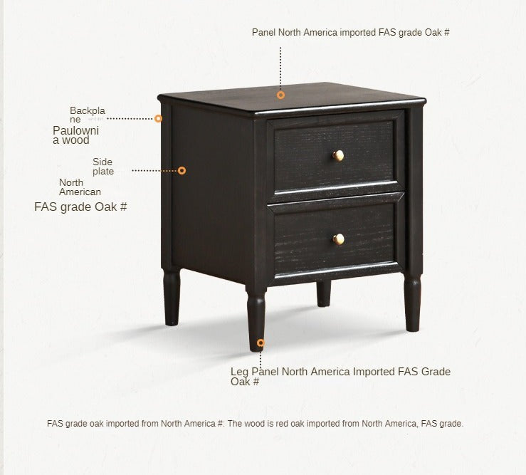 Oak Black Solid Wood Nightstand