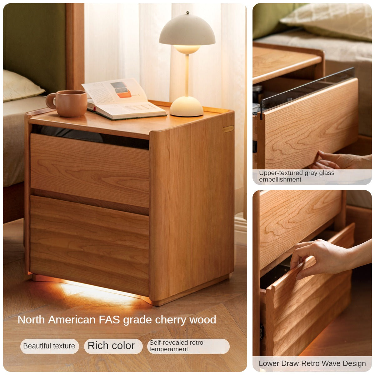 Cherry Wood Nightstand Lighted